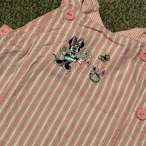 Disney Minnie Mouse Pink Striped Jumper Dress 3-6M Baby Girl Spring Summer - Picture 2 of 4